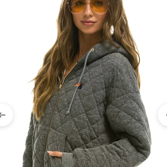 Aviator Nation: QUILTED ZIP HOODIE RELAXED - HEATHER GREY - Picture 6 of 11